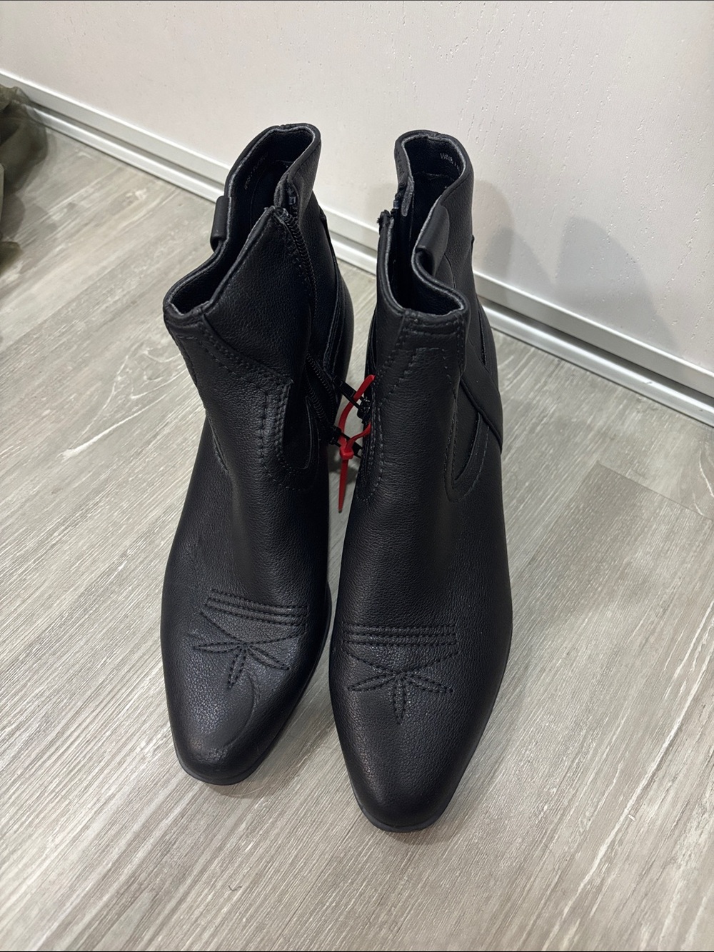 DV by Dolce Vita Black Pointed Ankle Booties with Stitched Toe Detail